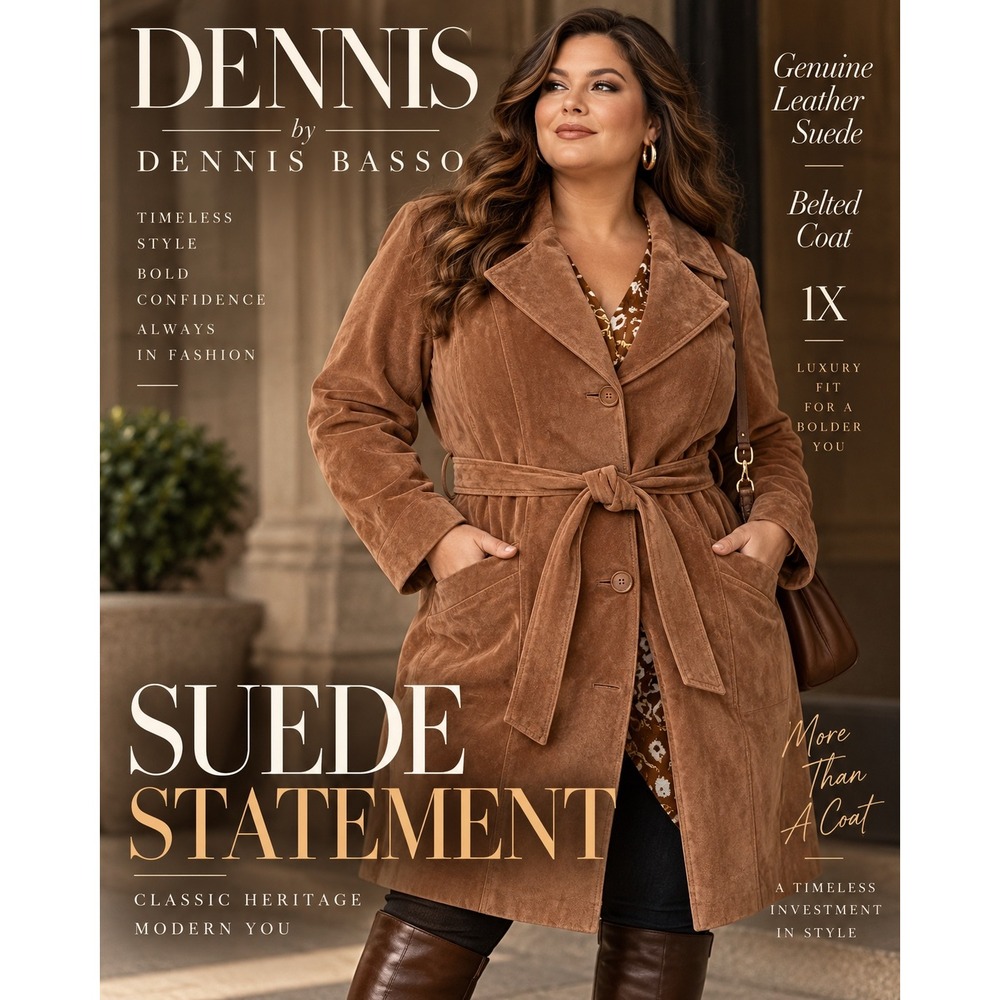 Dennis by Dennis Basso 1X Brown Suede Belted Coat Western Equestrian 70s